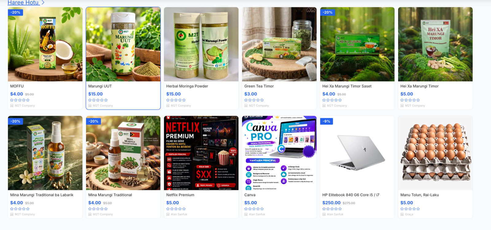 Listing Produtu TimorShop